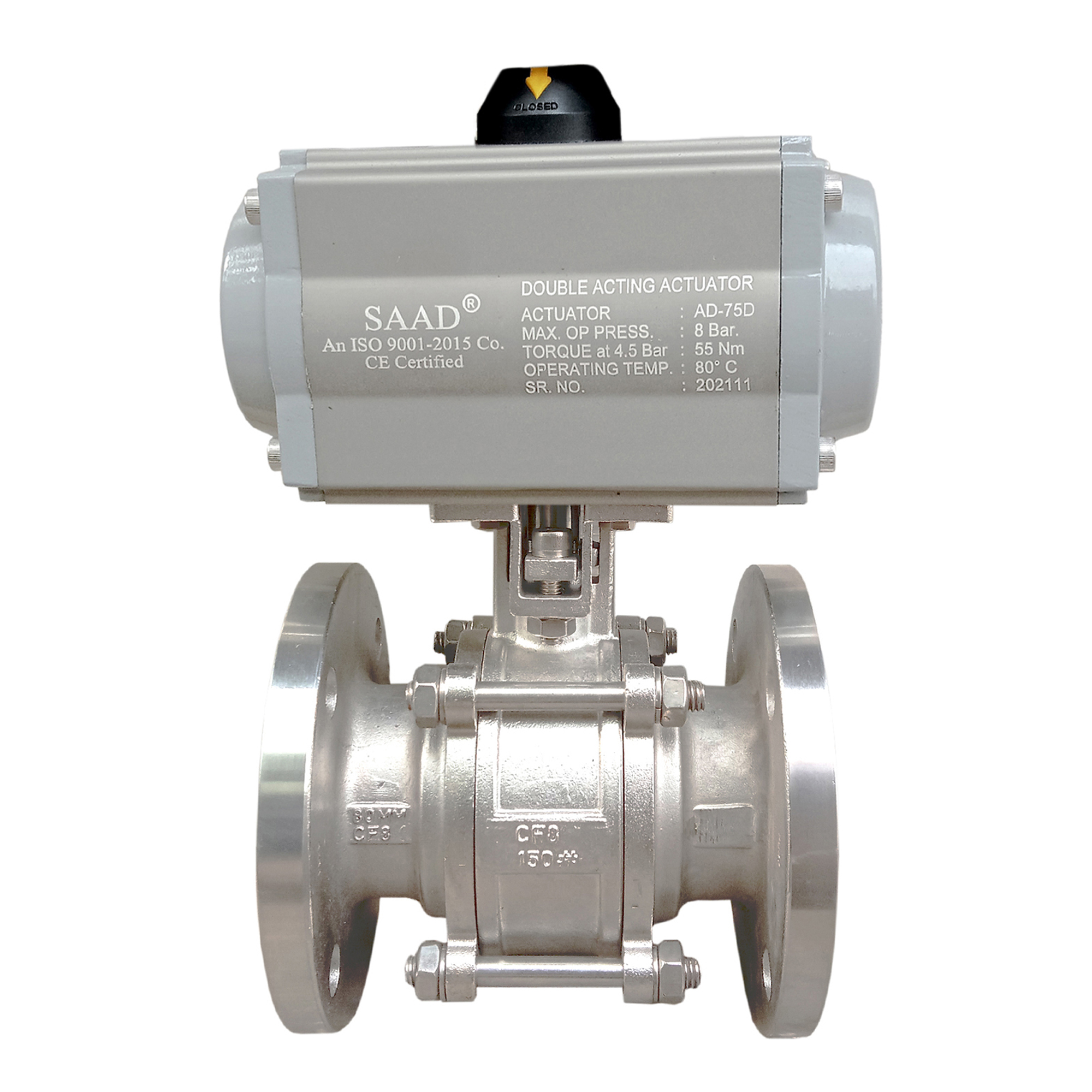 Pneumatic Actuator Operated Three Piece Ball Valve